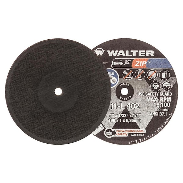 WALTER SURFACE TECHNOLOGIES ZIP 4 in. x1/4 in. Arbor x 1/32 in T1 GR A-60-ZIP Performance Cutting and Grinding (25-Pack)