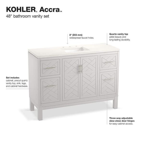 KOHLER Accra 48in. Single Sink Freestanding Atmos Grey Bath Vanity with Bianco Bella Quartz Top Assembled