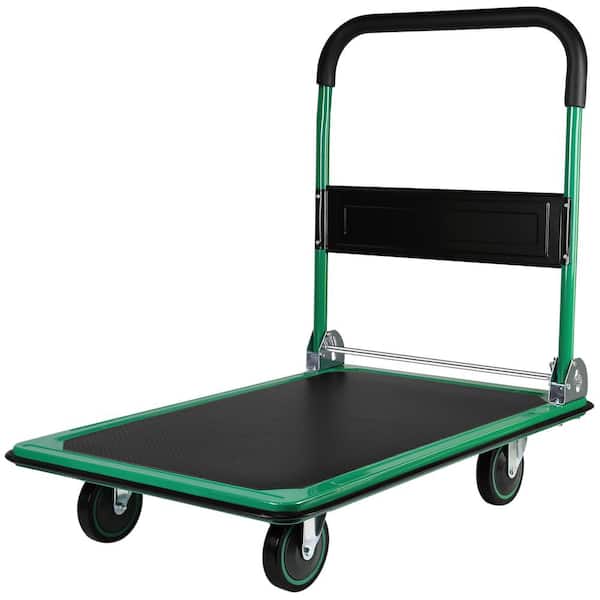 Runesay Heavy Duty Foldable 35.4 in.W Serving Tray Moving Platform Hand Truck in Green with Swivel Push Handle