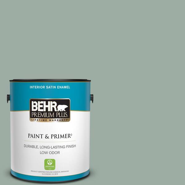 BEHR PREMIUM PLUS 1 gal. #N420-3 Misty Moss Satin Enamel Low Odor Interior Paint & Primer