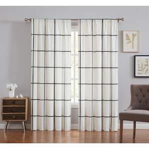 Ivory and Black Plaid Rod Pocket Room Darkening Curtain - 50 in. W x 84 in. L (Set of 2)