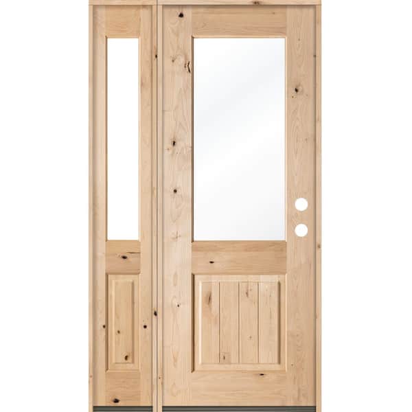 Krosswood Doors 50 in. x 96 in. Rustic Knotty Alder Half Lite Unfinished Left-Hand Inswing Prehung Front Door with Left Sidelite
