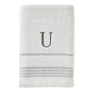 Casual Monogram Letter U Bath Towel, white, cotton