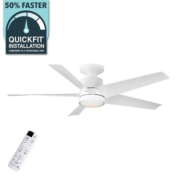 Ainslee 54 in. Indoor/Covered Outdoor Matte White Hugger Ceiling Fan with DC Motor, Color Changing LED and Remote