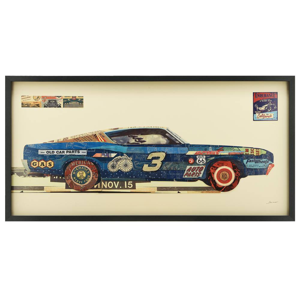 Blue Ford Torino Dimensional Collage Framed Graphic Art Under Glass