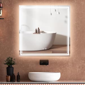 36 in. W x 36 in. H Large Square Frameless Defogger Touch Sencer Wall Mounted Smart LED Bathroom Vanity Mirror in Silver
