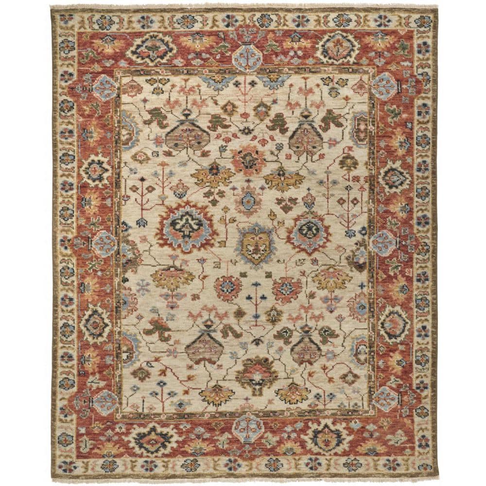 HomeRoots 5 ft. x 8 ft. Red and Ivory Floral Area Rug 2000512653 - The ...