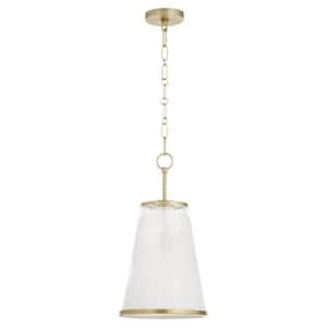 PROVIDENCE 11 in. 1-Light 100-Watt Pendant Light with Milky White Glass Aged Brass