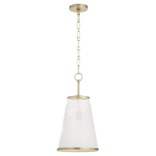 PROVIDENCE 11 in. 1-Light 100-Watt Pendant Light with Milky White Glass Aged Brass