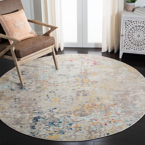 Madison Gray/Gold 9 ft. x 9 ft. Round Geometric Area Rug