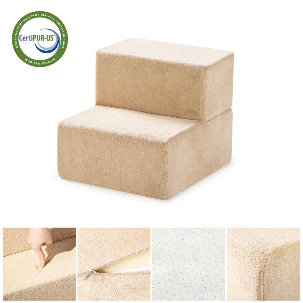 Beige 13" High-Density Foam 2-Step Pet Stairs
