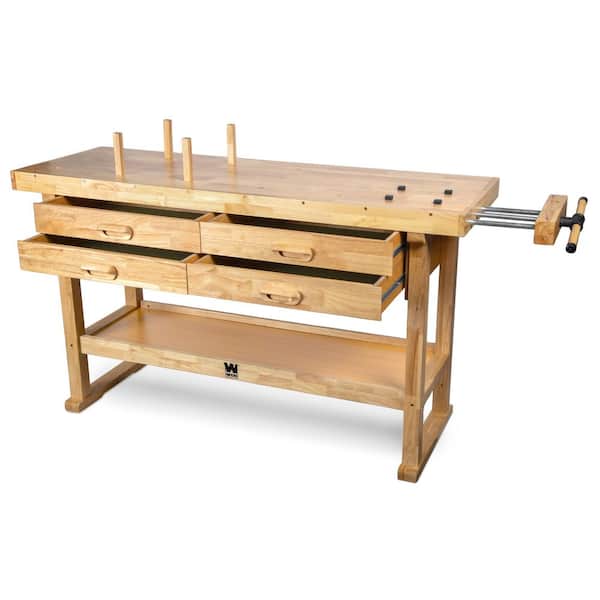 60 by 20 in. Heavy-Duty Rubberwood Workbench with 4 Drawers and Onboard Vise