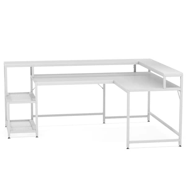 TRIBESIGNS WAY TO ORIGIN Perry 69 in. White Reversible Large Corner L Shaped Computer Writing Desk Monitor Stand Storage Shelf Home Office