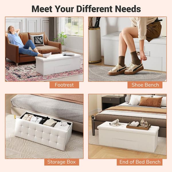 Costway White 45 in. x 15 in. x 15 in. Large Folding Storage Faux