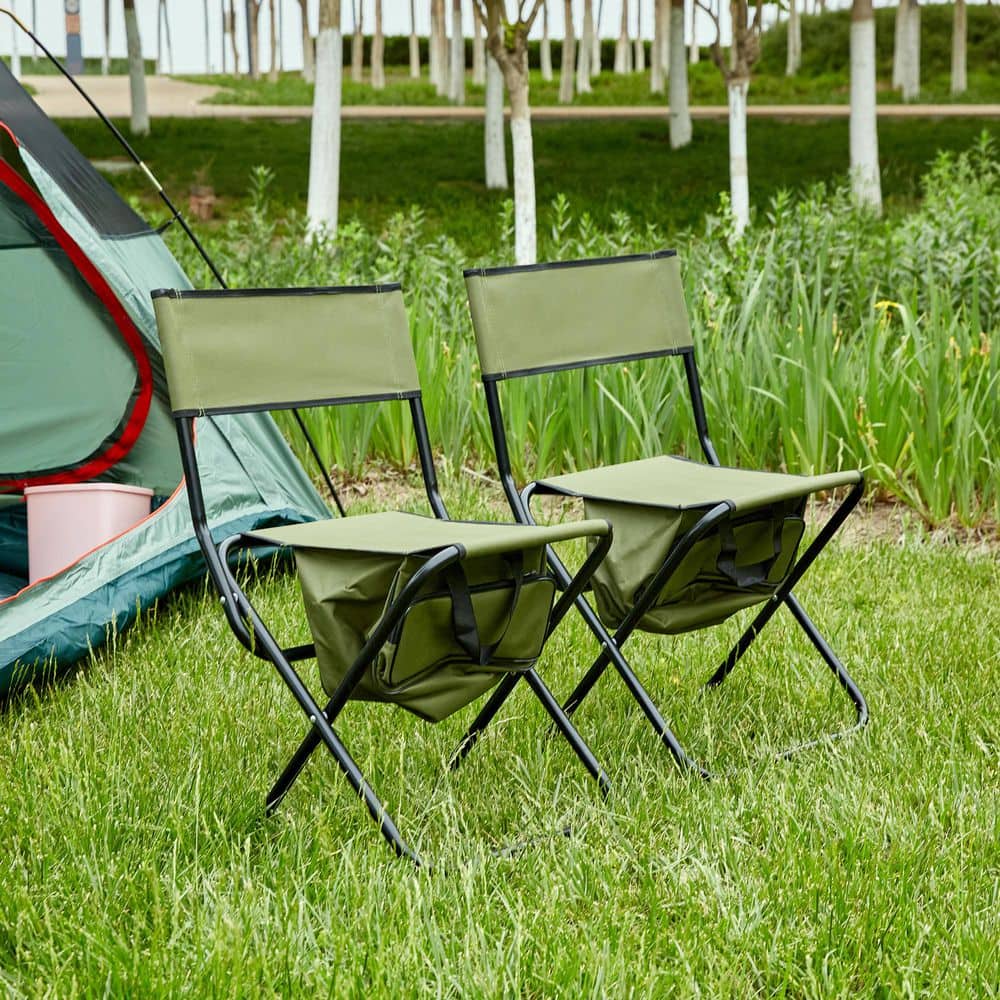 その他 sq Green Metal Folding Lounge Chair Set of 2, Portable Camping Chair