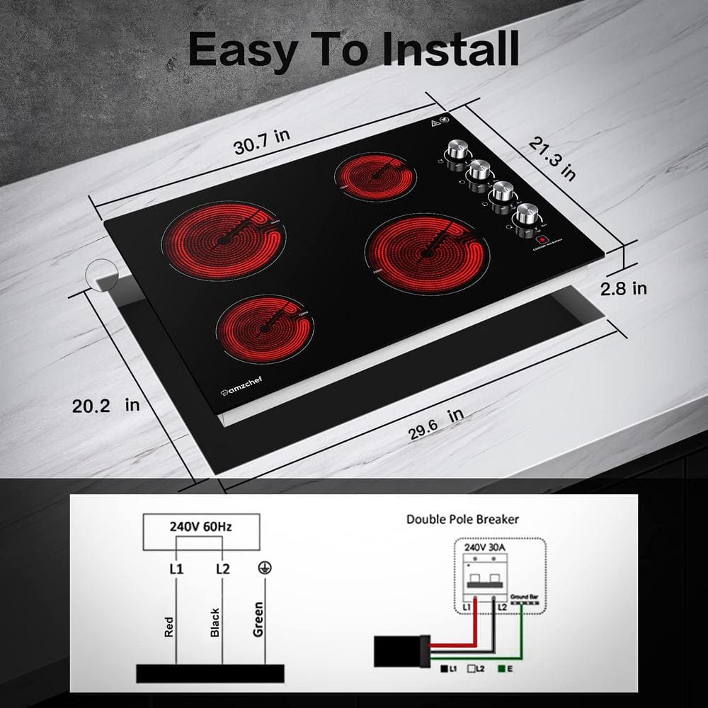 AMZCHEF 30 Inch Black Ceramic 4-Burner Built-In Cooktop