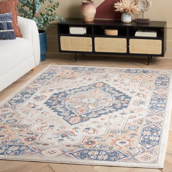 Blair Ivory/Blue 8 ft. x 10 ft. Machine Washable Aztec Medallion Area Rug
