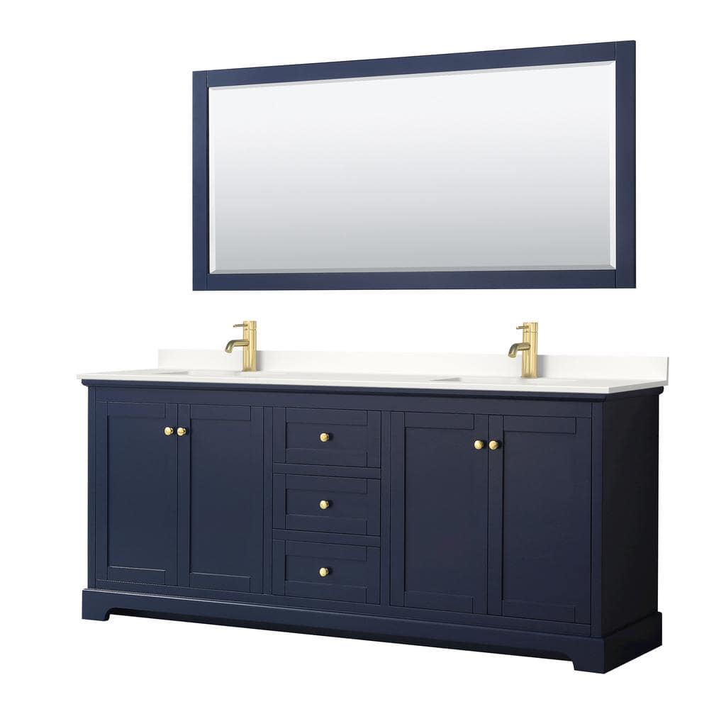 Avery 80 in. W x 22 in. D x 35 in. H Double Bath Vanity in Dark Blue with White Quartz Top and 70 in. Mirror price history on PriceWatchPro