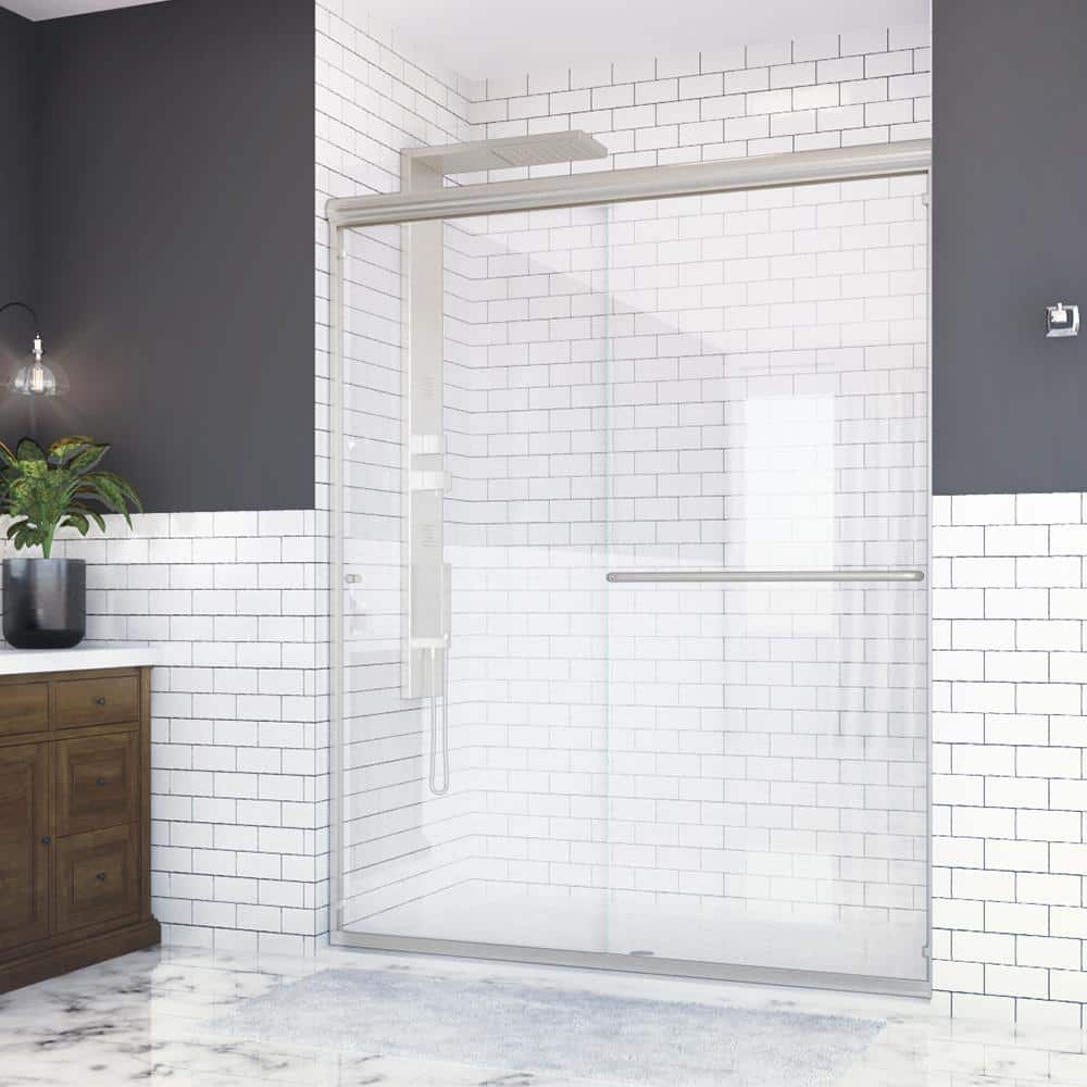 Distinctive 60 in. x 70.5 in. Semi-Frameless Sliding Shower Door in Brushed