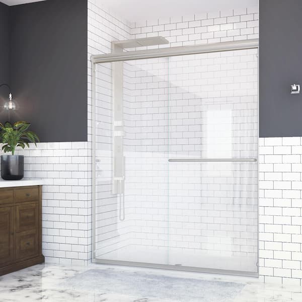 Distinctive 58 in. x 70.5 in. Frameless Sliding Shower Door in Brushed Nickel