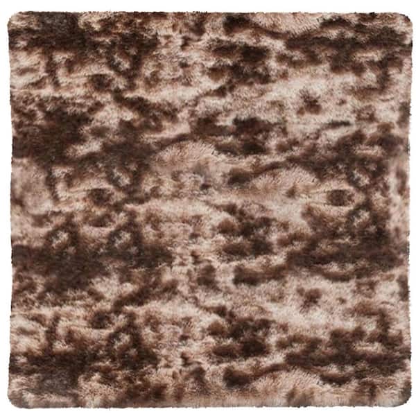 Latepis Plush Shag Brown Square 4 ft. x 4 ft. Solid Polyester Area Rug