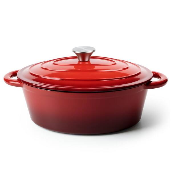 4.5 qt. Oval Enameled Cast Iron Dutch Oven Pot with Lid Non Stick Oven Safe for Baking Stews Roasting