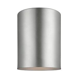 Outdoor Cylinders 6.625 in. Painted Brushed Nickel 1-Light Outdoor Ceiling Flushmount with LED Bulb