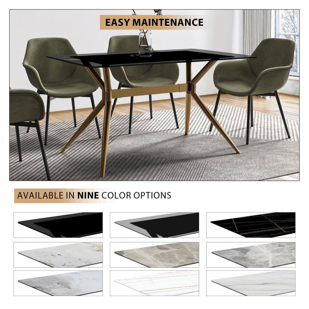 Modern 55" Clear Glass Dining Table with Gold Steel Base