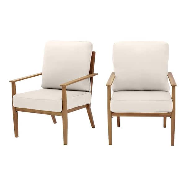 Hampton Bay Alderton Brown Steel Outdoor Patio Lounge Chair with CushionGuard Almond Tan Cushions (2-Pack)