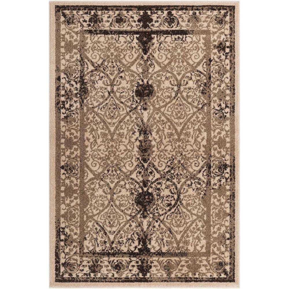 Beige Floral Elegance 4' x 6' Reversible Synthetic Area Rug