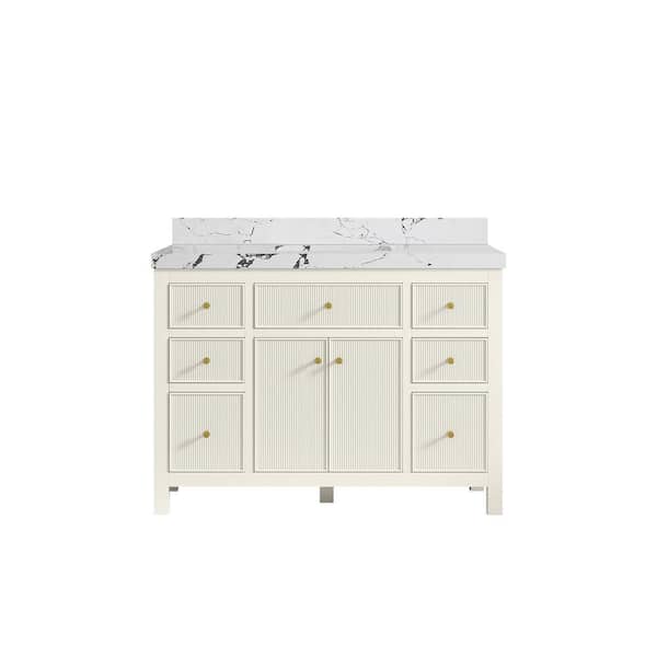 Willow Collections Sonoma 48 in. Single Sink Freestanding Alabaster Bath Vanity with Viola Night Quartz Top Unassembled