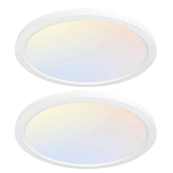12 in. White Ultra-Thin Integrated LED Flush Mount Ceiling Closet Light 28-Watt 3600LM 3000K to 6500K Selectable 2-Pack