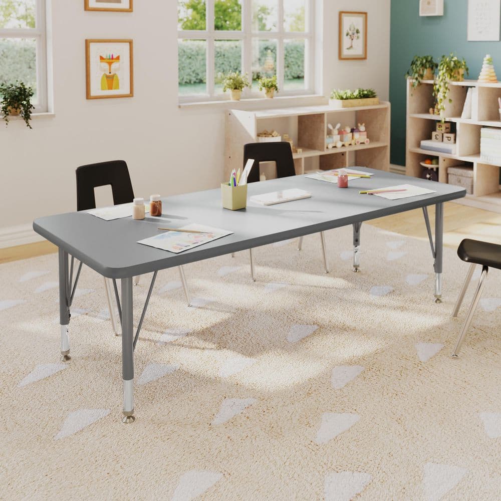 Wren Adjustable Gray Top/Silver Frame Rectangle Kids Activity Table with Thermal Laminate Top for 4
