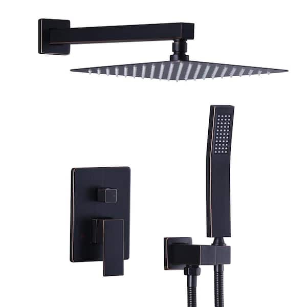WOWOW Single Handle 2-Spray Shower Faucet 1.8 GPM with 10 in. Square Shower Head and Adjustable Heads in Oil Rubbed Bronze