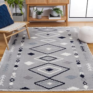 Marrakesh Gray/Navy 7 ft. x 7 ft. Square Geometric Striped Area Rug