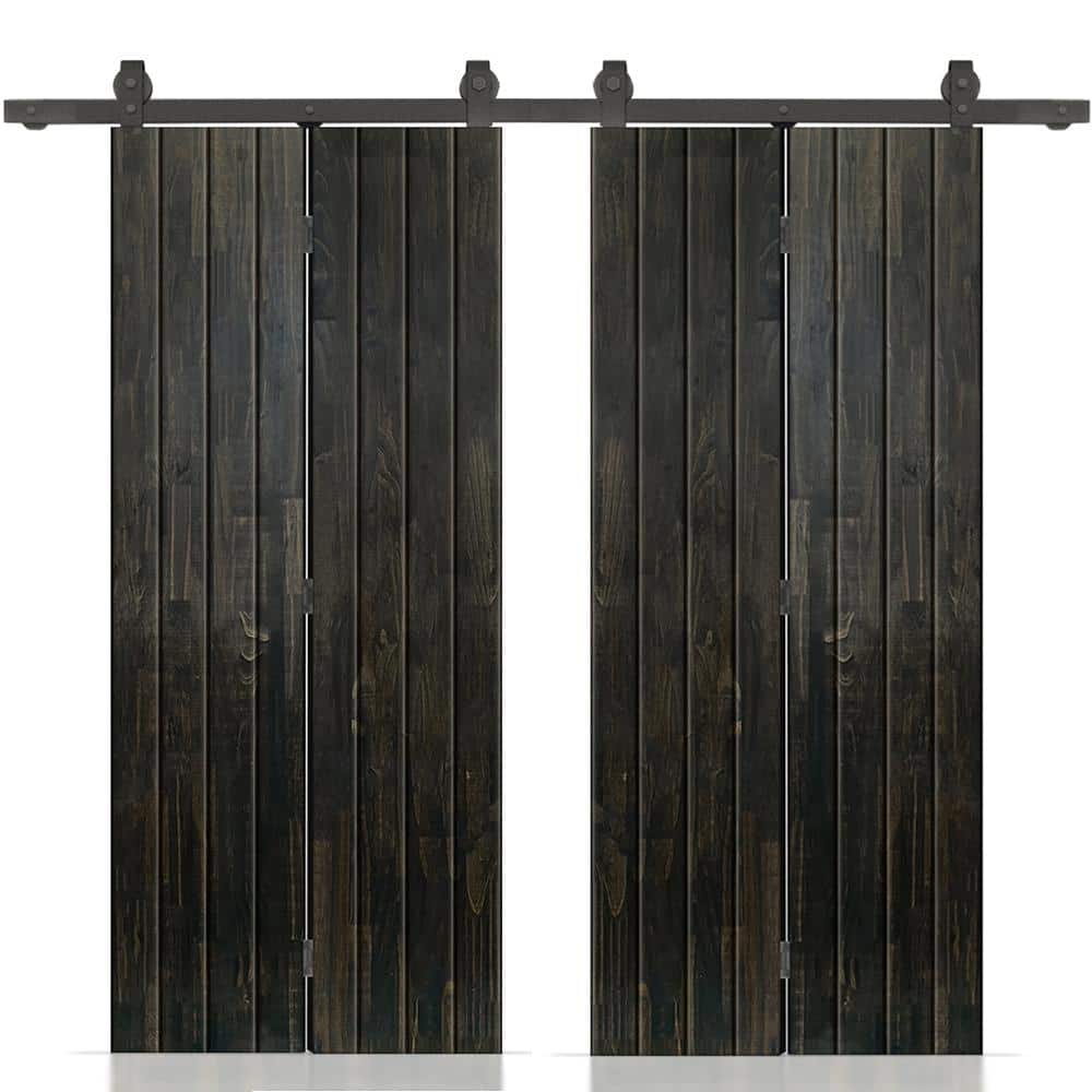 60 in. x 80 in. Charcoal Black Stained Hollow Core Pine Wood Double Bi-Fold Door with Sliding Hardware Kit price history on PriceWatchPro