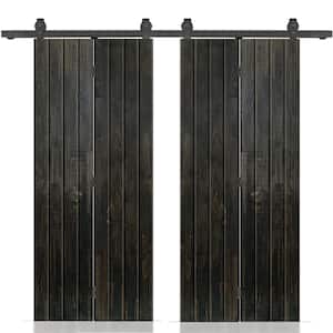 72 in. x 84 in. Charcoal Black Stained Hollow Core Pine Wood Double Bi-Fold Door with Sliding Hardware Kit