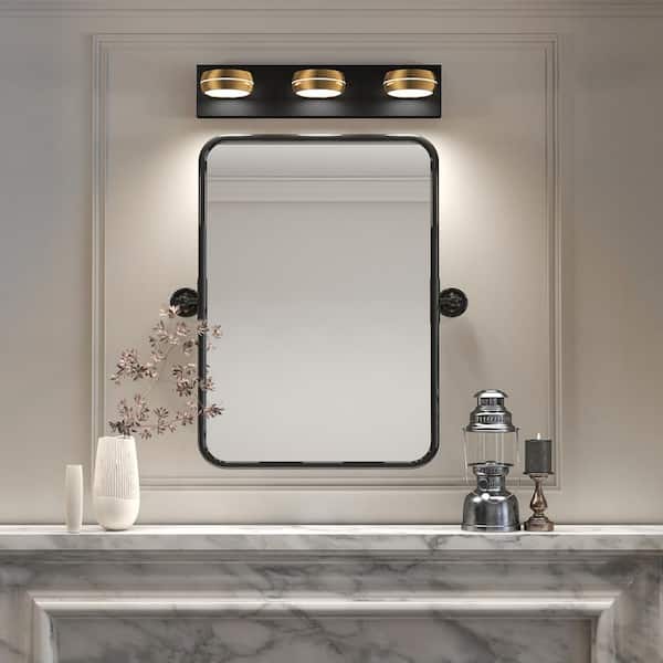 20.3 in. 3 Light Black and Gold LED Vanity Light Bar with Dimmable 18-Watt LED 5500K