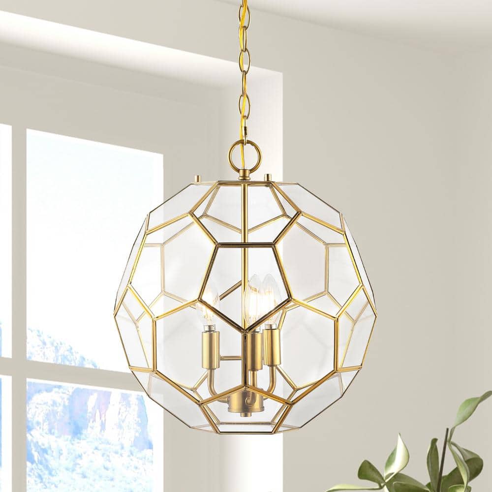 Bee 13.5" 3-Light Brass Gold and Clear Glass Pendant