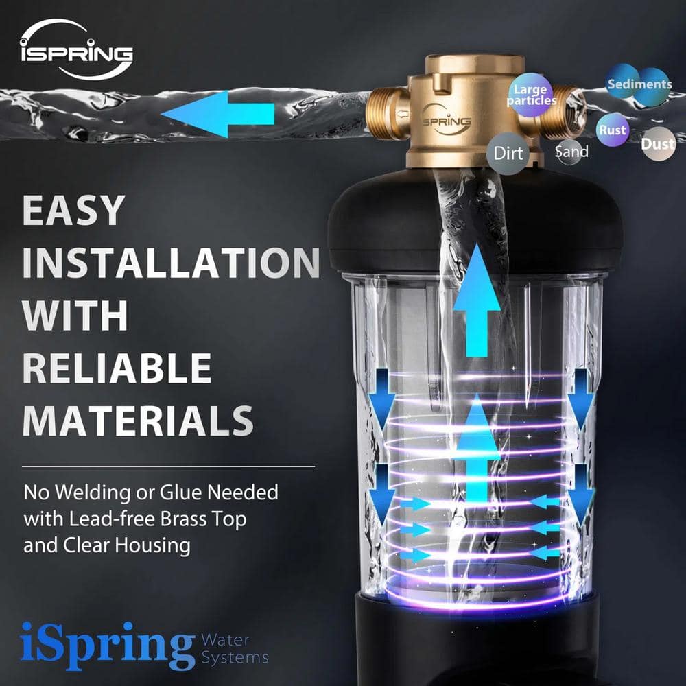 iSpring Jumbo Brass and Clear Sediment Water Filter with Touch-Screen