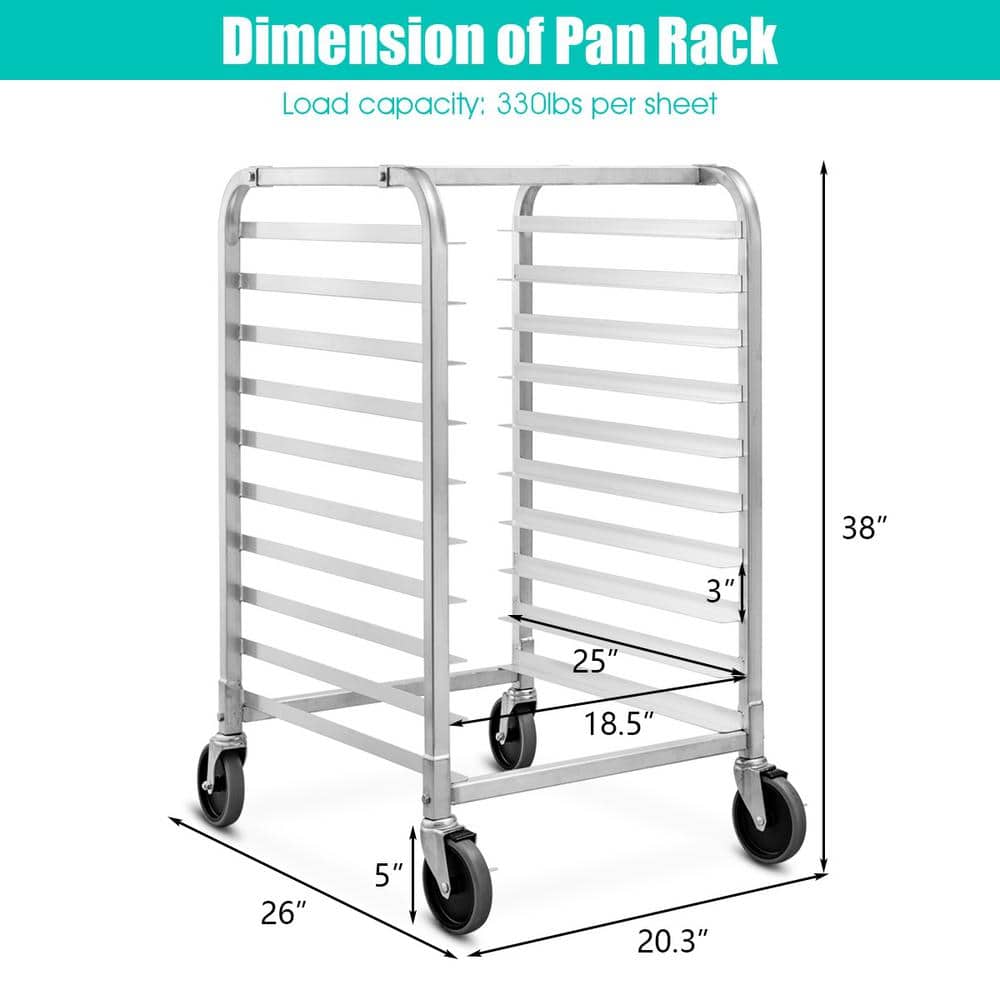 Aluminum Silver 10 Sheet Bun and Sheet Pan Rack with Mute Rolling Casters - thumbnail 5