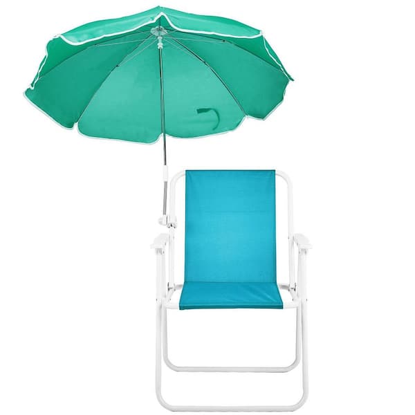 Portable Folding Metal Beach Chair with Detachable Umbrella UV Protection High Backrest Armrests Heavy Duty Frame