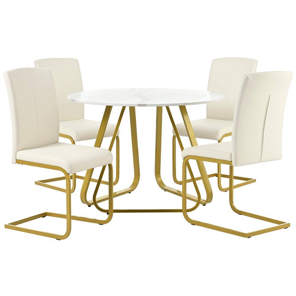 Nestfair White 5Piece Round Dining Table with 4 Chairs DTS10028K The