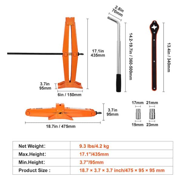 VEVOR Scissor Jack, 5512 lbs. Scissor Car Jack, 3.7 in.-17.1 in. Lifting Range Scissor Lift Jack with Ratcheting Handle JSQJDJB155112Z9S3V0-0730 - The Home Depot VEVOR Scissor Jack, 5512 lbs. Scissor Car Jack, 3.7 in.-17.1 in. Lifting Range Scissor Lift Jack with Ratcheting Handle JSQJDJB155112Z9S3V0-0730 - The Home Depot
