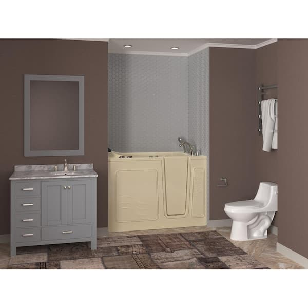 Safe Premier 53 in. L x 30 in. W Right Drain Walk-In Whirlpool Bathtub in Biscuit