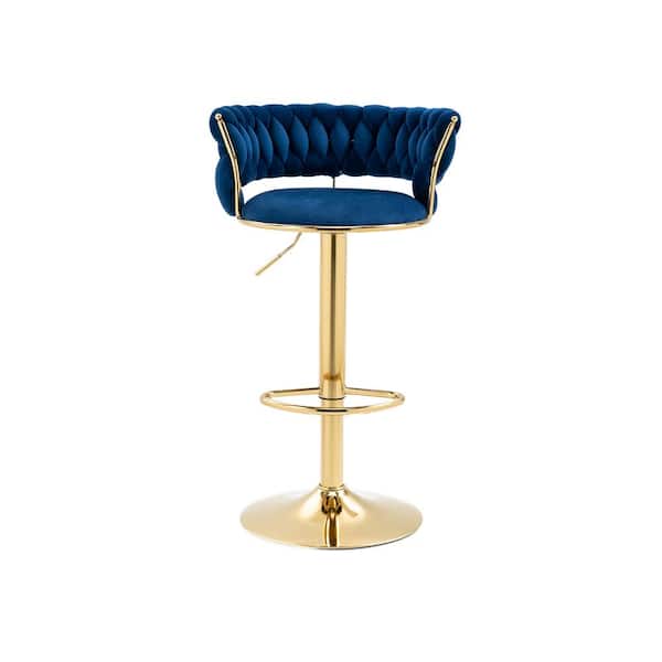 HOMEFUN 37.8 in. Swivel Adjustable Height Metal Frame Cushioned Bar Stool with Navy Blue Velvet Seat