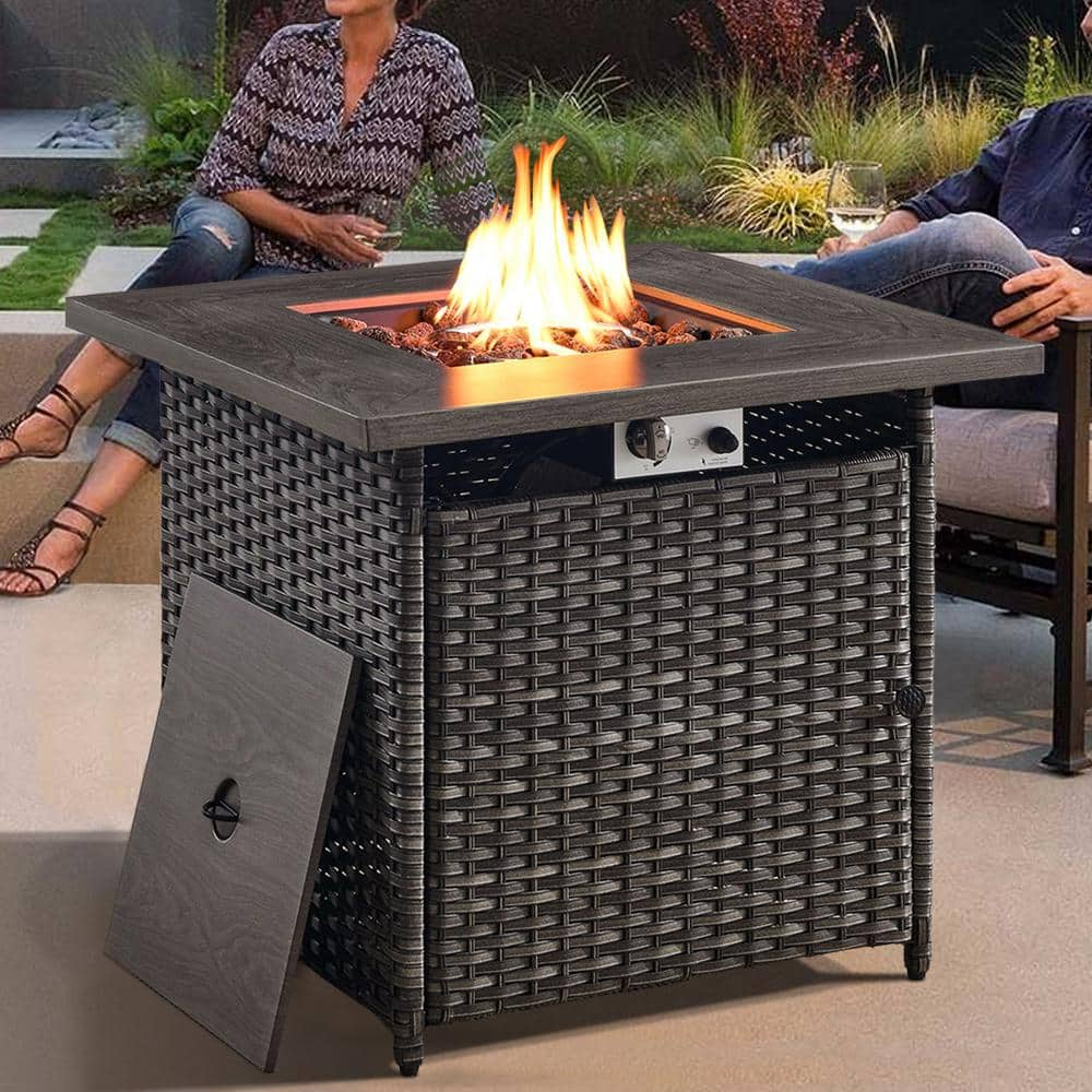 Gymojoy Carolina Gray Square Wicker Outdoor Fire Pit Table PW099 - The ...