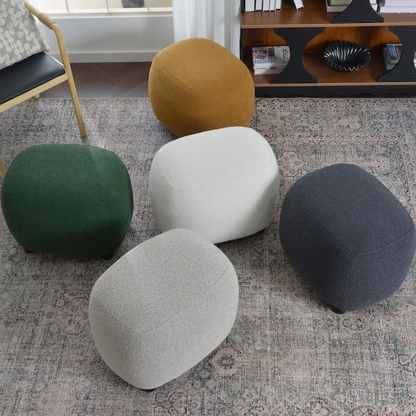 KINWELL Beige Boucle Upholstered Footrest Round Ottoman