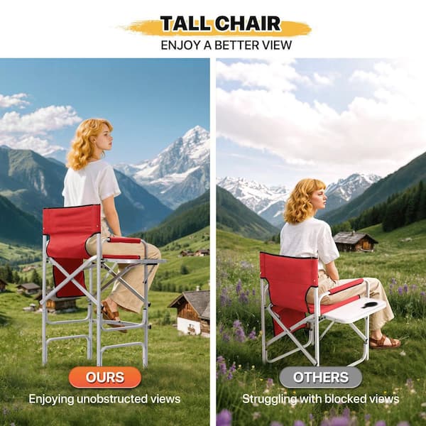 MoNiBloom Red Aluminum Foldable Tall Camping/Fishing Chair with
