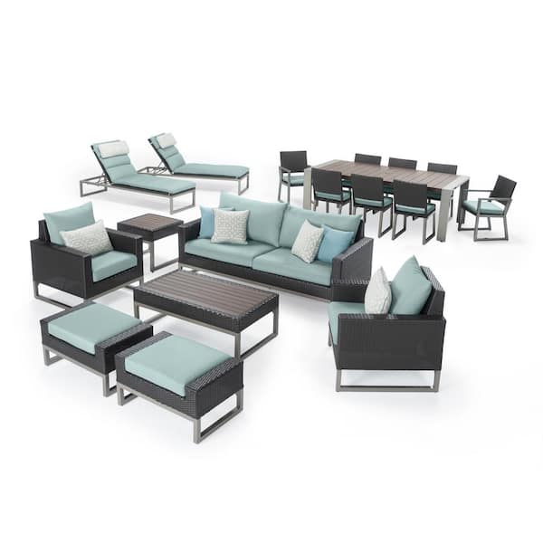 RST BRANDS Milo Espresso 18-Pieces Estate Conversation Set with Spa Blue Cushions